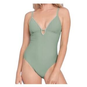 Kona Sol Womens Green High Leg Adjustable Straps One Piece Swimsuit Size L